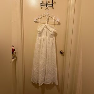 White mid length halter dress